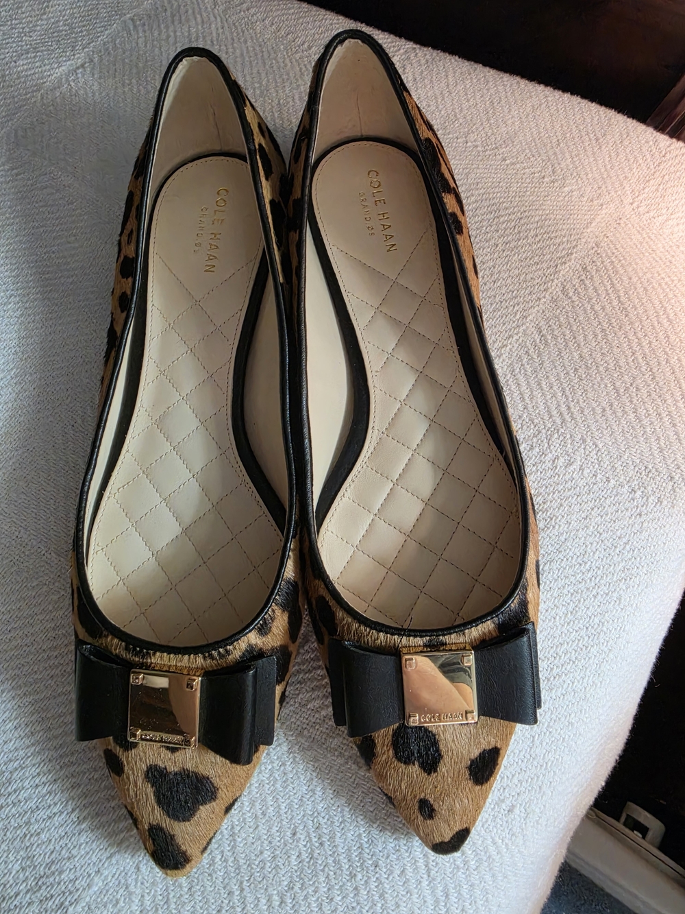 Cole Haan Leopard Calf Hair Bow Pointed Toe Flats Size 10